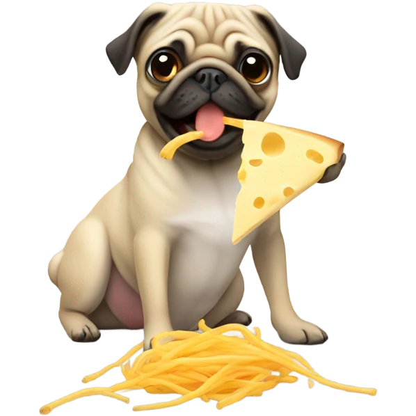 Skinny Pug eating a cheese string emoji