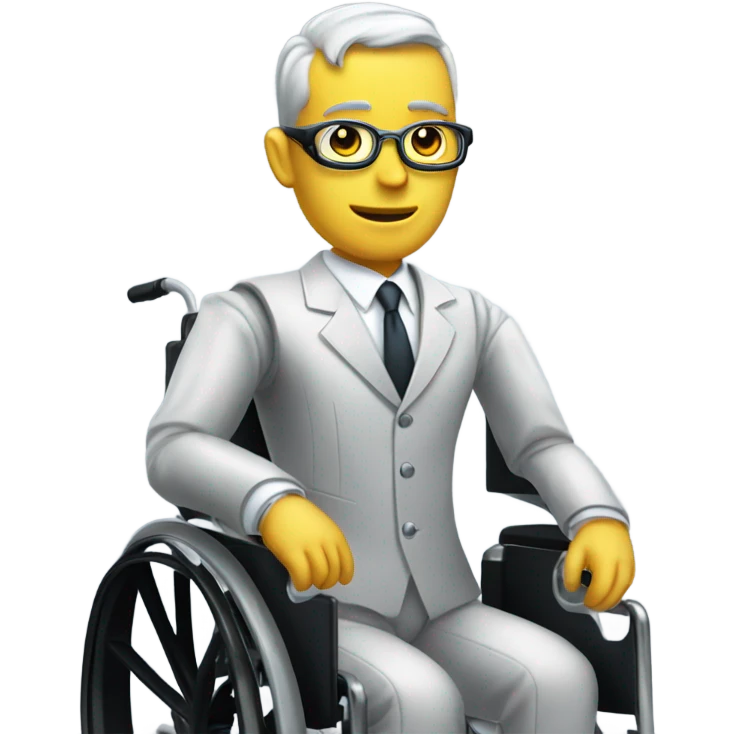 A robot in a suit and tie in a wheelchair emoji