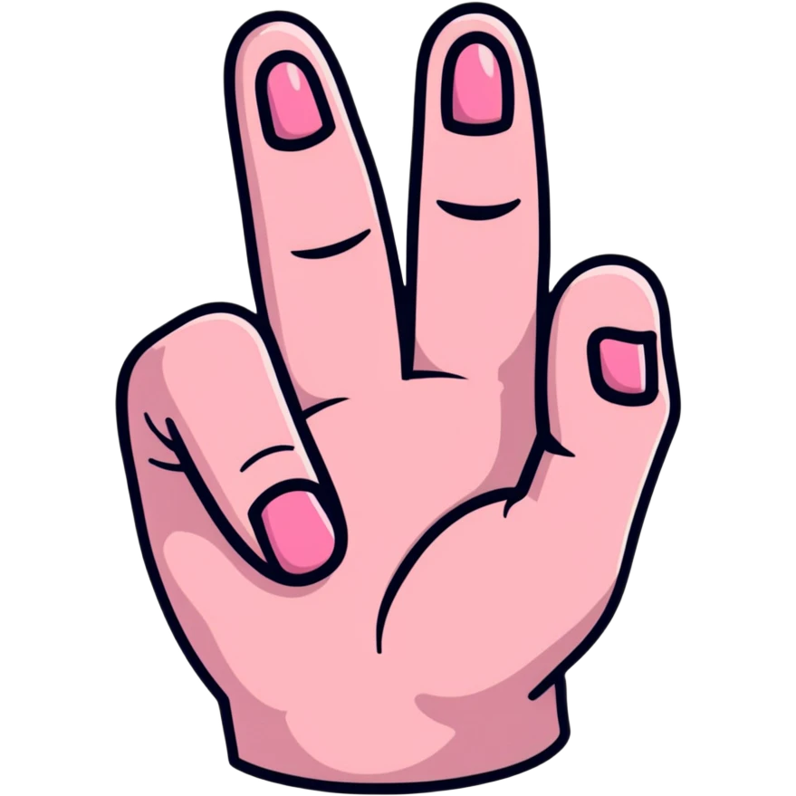 index and middle fingers pointing up, ring finger bent, little finger pointing up. index and middle fingers in pink icing, little finger in chocolate icing emoji