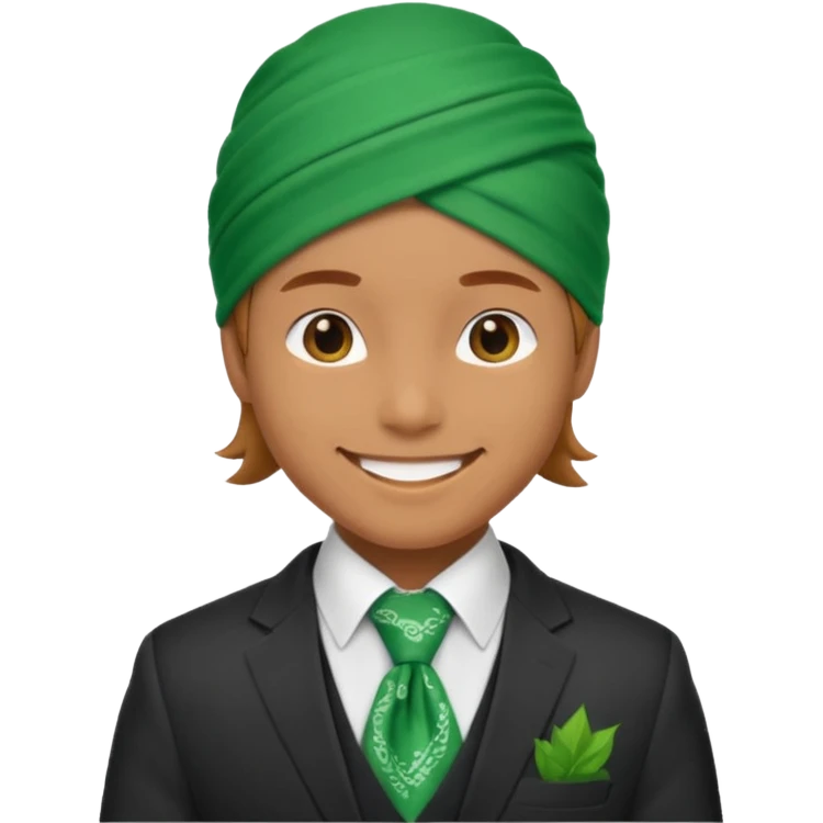 Character wearing green bandana and a suit emoji