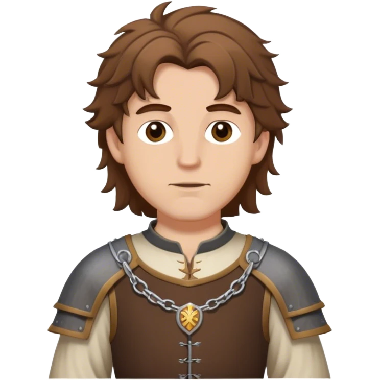 medieval outfit worn by a DnD themed fantasy character. basic low level clothes. clothes only above the waist. The clothes are only above the waist. The character's haven't arms. character is brown hair brown eyes messy hair white man. emoji