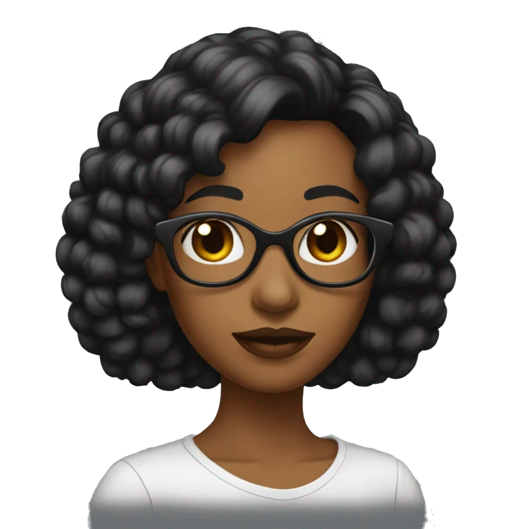 femme noire cheveux long marron, yeux marron avec des lunettes  emoji