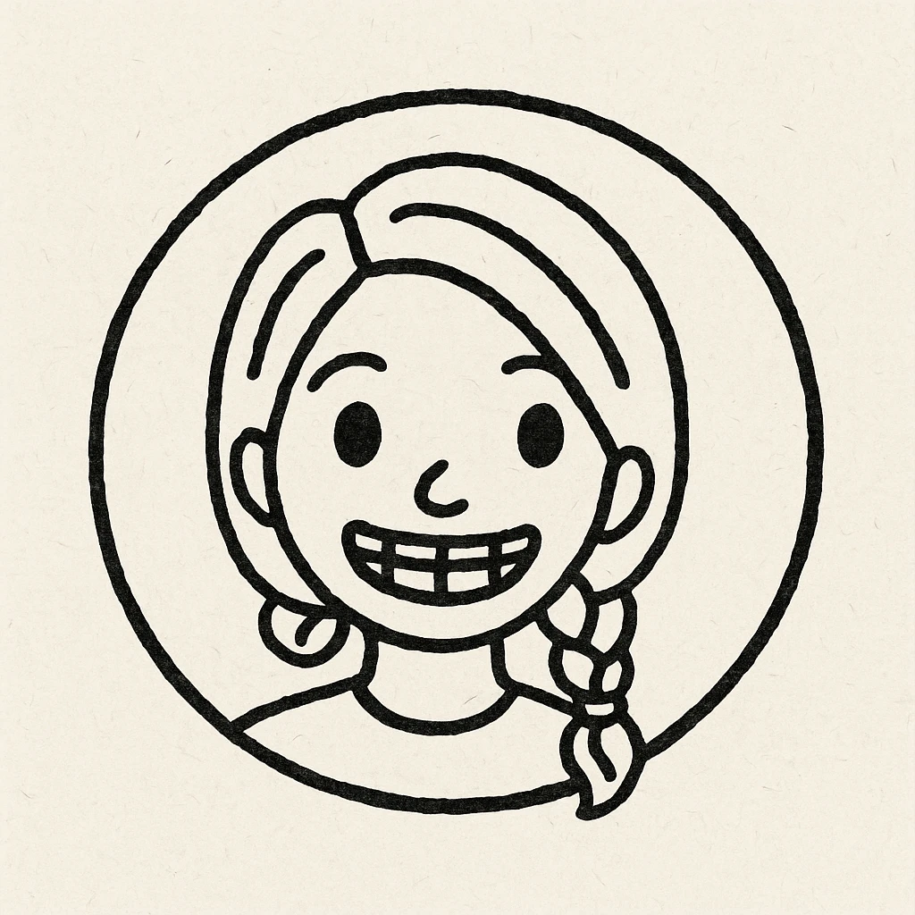 A girl with braces and yellow braided hair, in the style of a notion style hand drawn doodles emoji