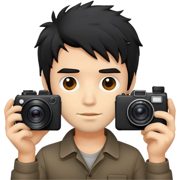a man with black messy hair with one camera emoji