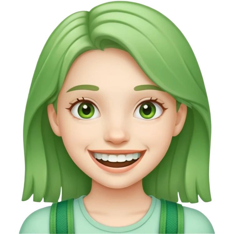 girl with green braces on her teeth smiling emoji