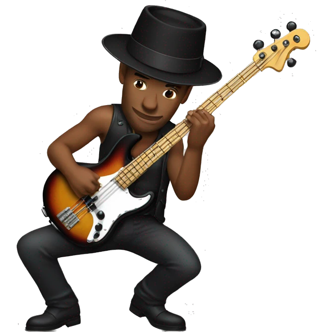 Marcus Miller playing bass guitar, with porkpie hat emoji