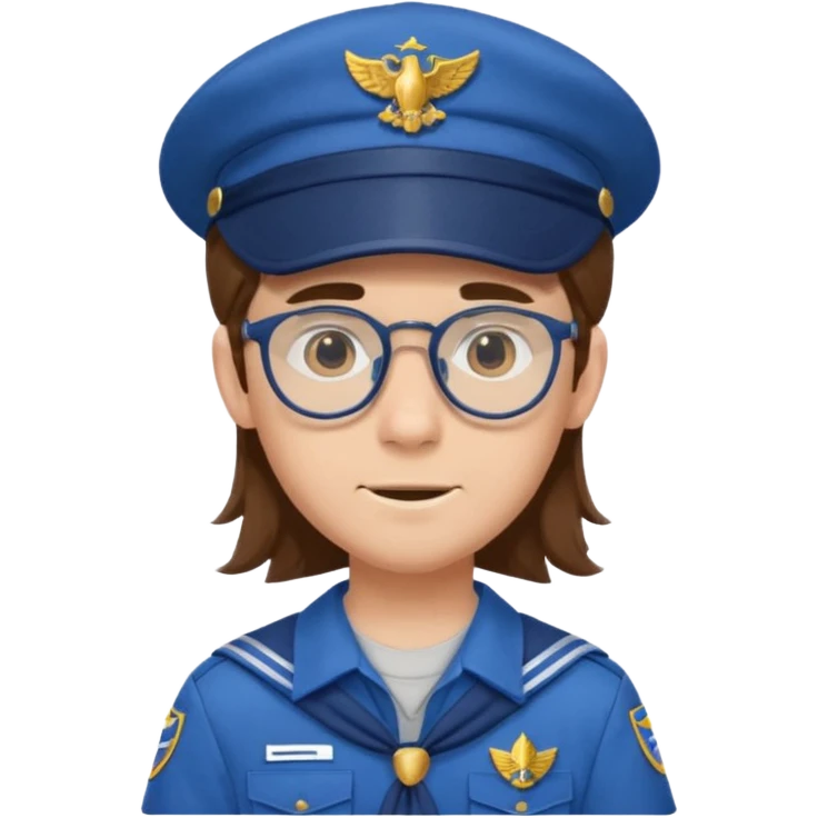 scout boy long hair spectacled blue uniform with cap very unique looking emoji