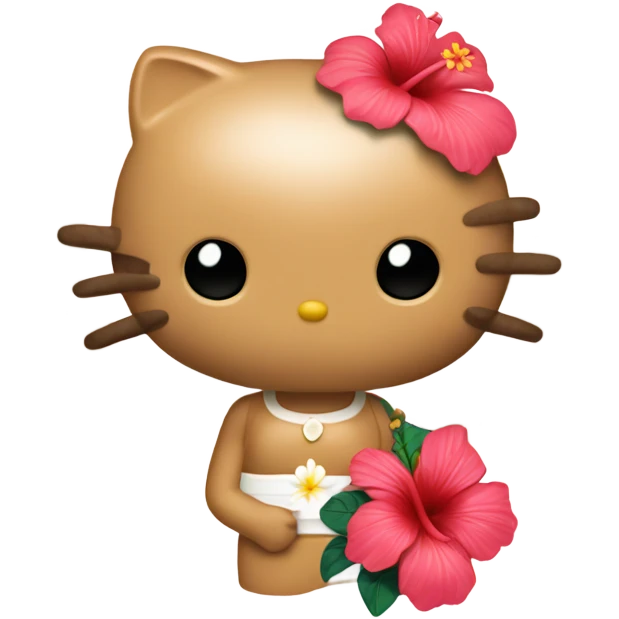 tan hello kitty with hibiscus flower emoji