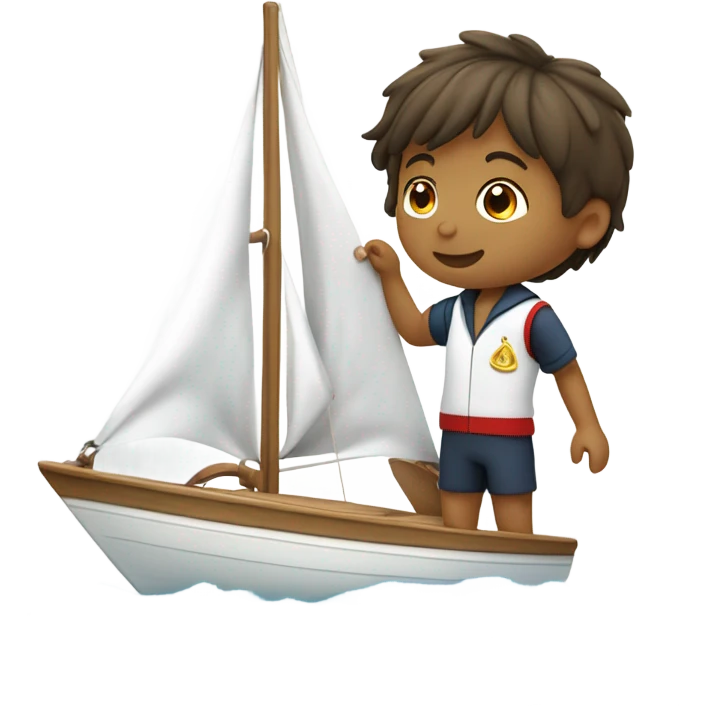 boy puts medal on his sailing boat emoji