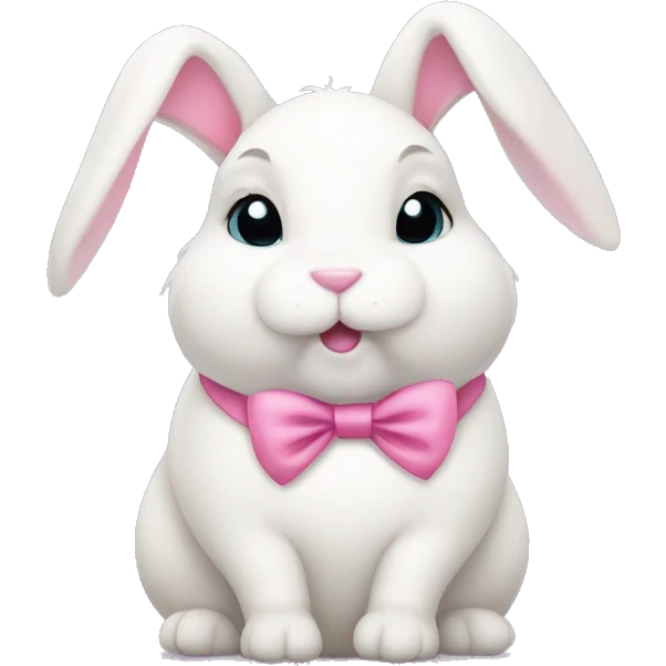 Fat white bunny with pink bow  emoji