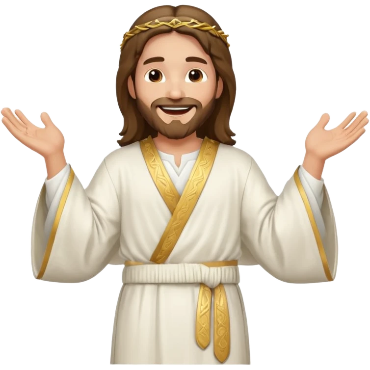 my workmate accidentally misspelled "Jesus christ" as "Jesbus christ", make an emoji of jesus with his hands on his hips, making a face as if he's laughing at how silly someone is emoji
