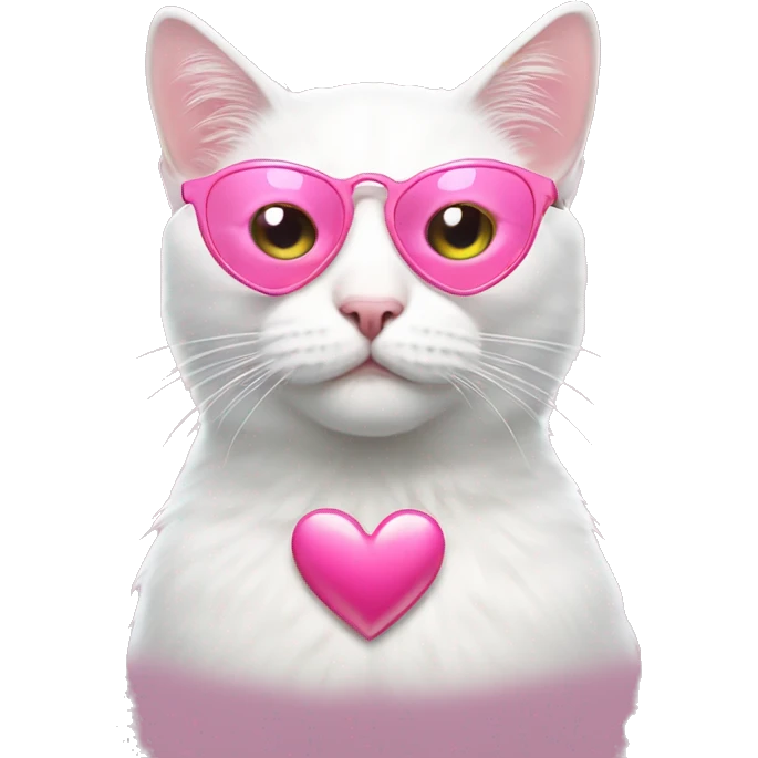 cool white cat wearing pink heart shaped glasses emoji
