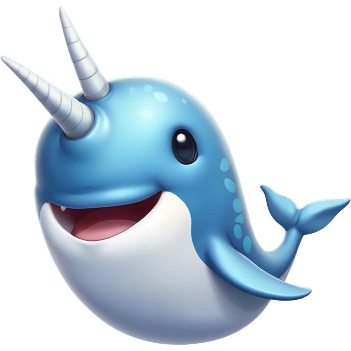 Cinematic Comical Narwhal Portrait Emoji, Head tilted dramatically with an exaggeratedly shocked expression, featuring a streamlined body with a prominently spiraled tusk and wide, comically expressive eyes brimming with disbelief, Simplified yet hilariously expressive features, highly detailed, glowing with a slightly sassy glow, high shine, dramatic yet playful, stylized with an air of quirky oceanic attitude, bright and endearing, soft glowing outline, capturing the essence of a meme-worthy narwhal that appears ready to side-eye its way into internet fame instantly! emoji