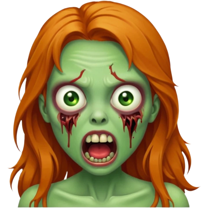 Green Zombie ginger long hair girl with mouth open horror  emoji