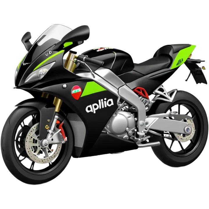 moto sportiva con scritta aprilia nera e solo avanti fluorescente  emoji