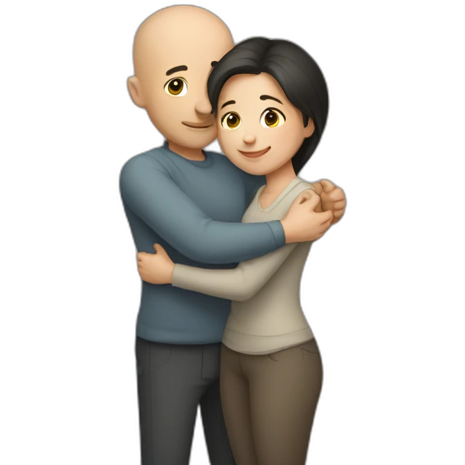 Intimate hug bald man short dark hair woman emoji