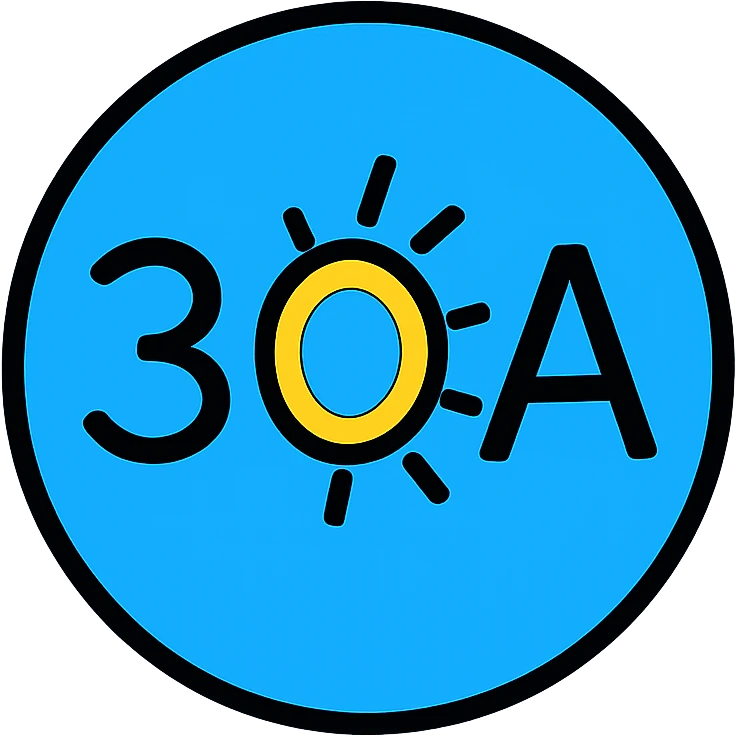 color outline icon of the 30A logo, vibrant and friendly, suitable for digital use emoji
