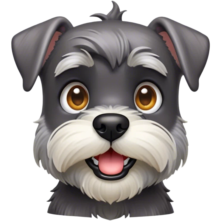 Cinematic Comical Miniature Schnauzer Portrait Emoji, Head tilted dramatically with a comically shocked expression and large, animated eyes, featuring a sharply defined salt-and-pepper fur with exaggerated, humorous eyebrows, simplified yet hilariously detailed, glowing with a bold, playful radiance, high shine, exuding a spirited and cheeky charm, styled with a soft glowing outline, capturing the essence of a Miniature Schnauzer that appears ready to dash into a burst of comic energy! emoji