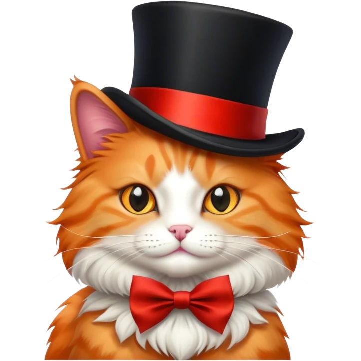 fluffy elegant orange cat with top hat black with red ribbon on the hat emoji