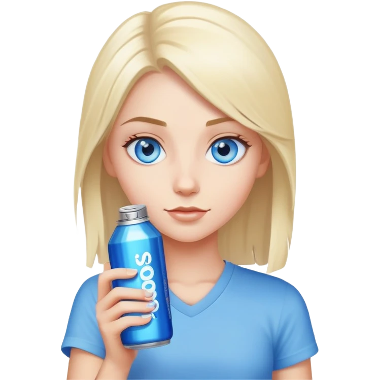 Blue eyed girl holding an energy drink emoji