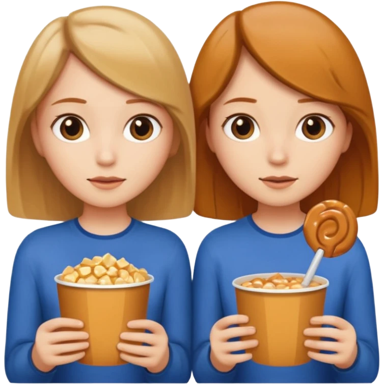 Two girls one caramel coloured hair but short shoulder length hair and one the same colour hair but longhair  they are watching a movie emoji