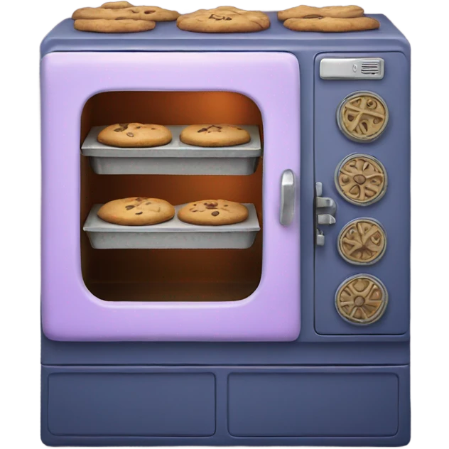 Realistic vintage  navy light purple oven with cookies baking inside of it. emoji