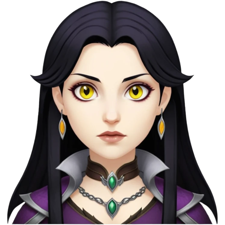 Morrigan from Dragon Age with long black hair and yellow eyes emoji