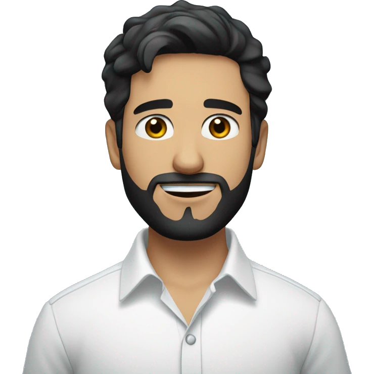 White Young male with black hair and small beard on the chin only, small eyes, with white professional shirt.  Handsome. One picture only with blue background splashinge emoji