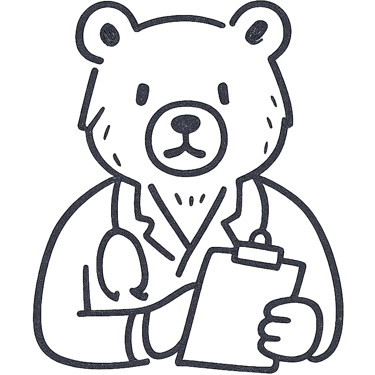 bear as a doctor, hand drawn outline, holding a clipboard, simple and clean emoji