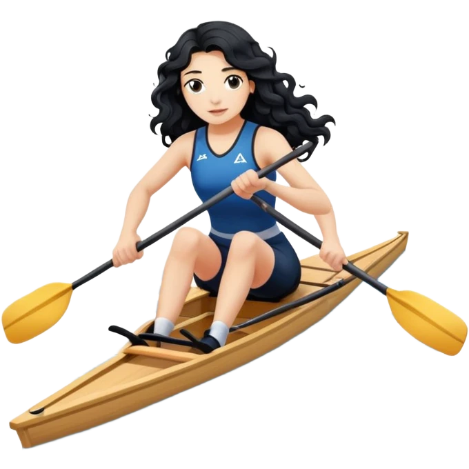 girl with long black wavy hair rowing in Olympic rowing sport, with single oar emoji