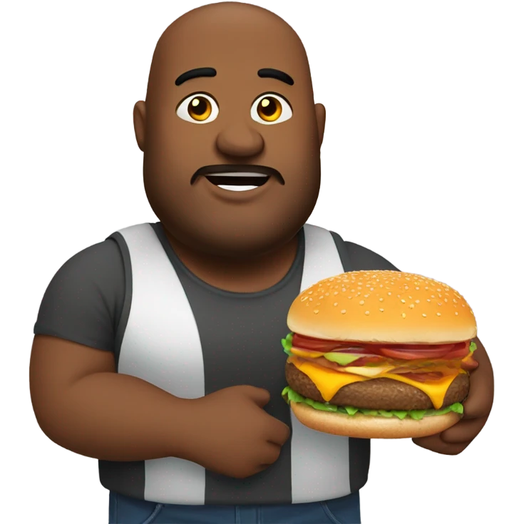 Heavy set man with a burger emoji