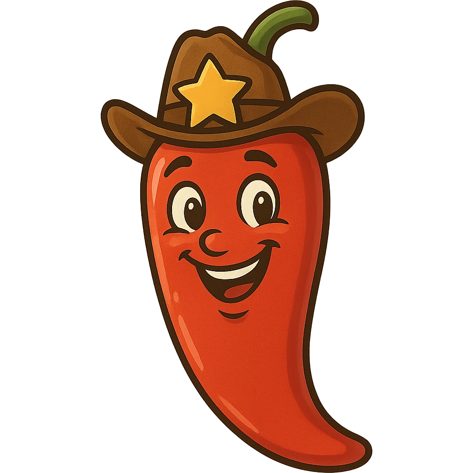 chili pepper with a smiling face and a star on the hat, friendly style emoji