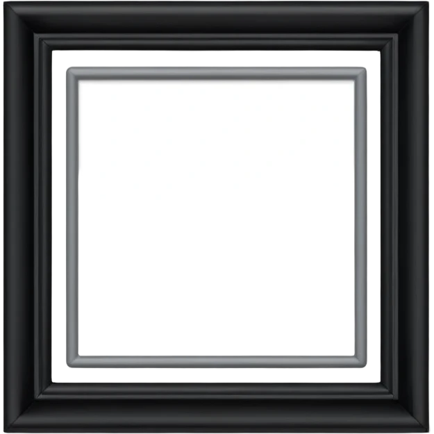 Minimalist emoji-style sticker of an empty rectangular picture frame, with pitch-black center. Clean edges, no texture, grayscale only.
 emoji