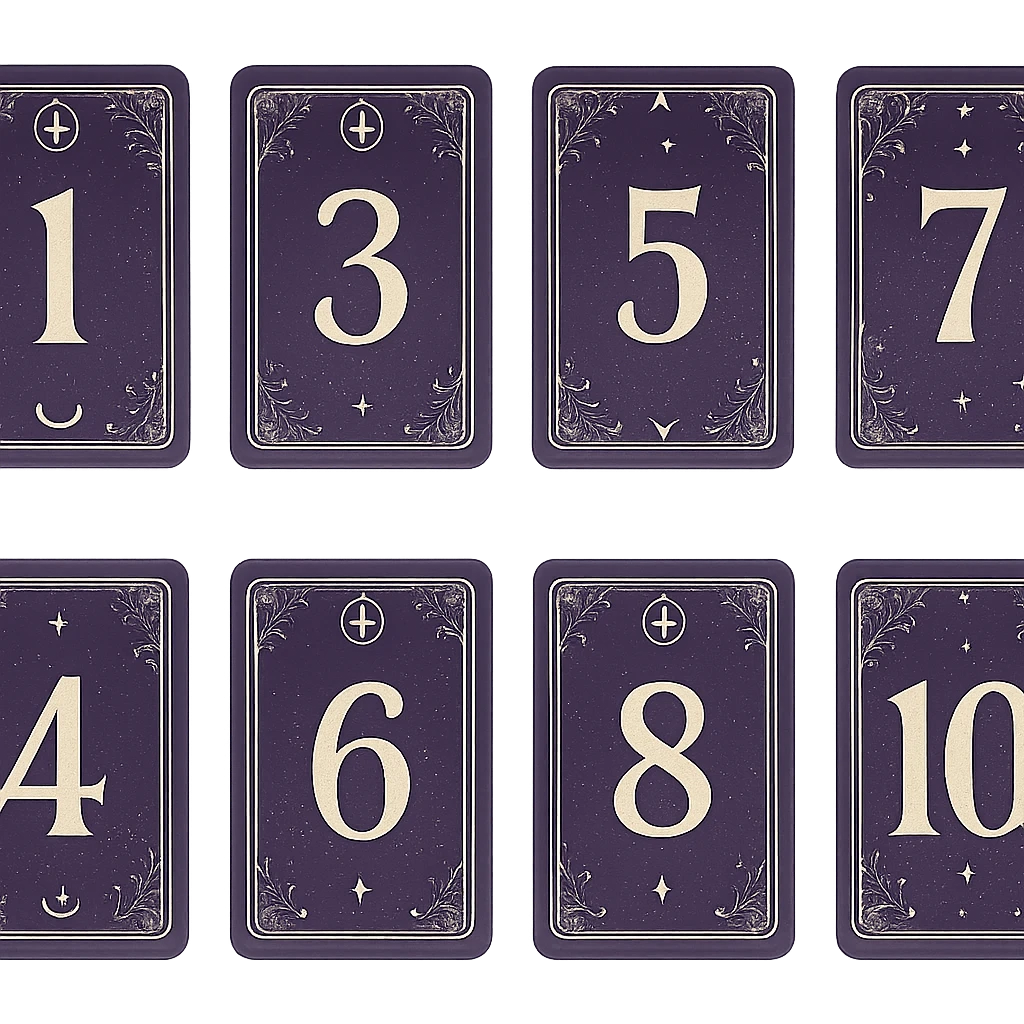 numbers in tarot aesthetics with a dark purple gradient to light purple background emoji