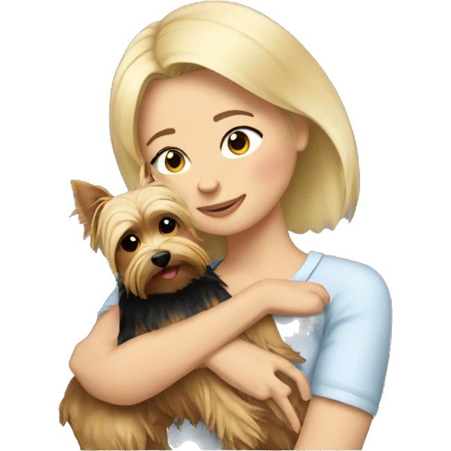 Blonde woman cuddling with Yorkie emoji