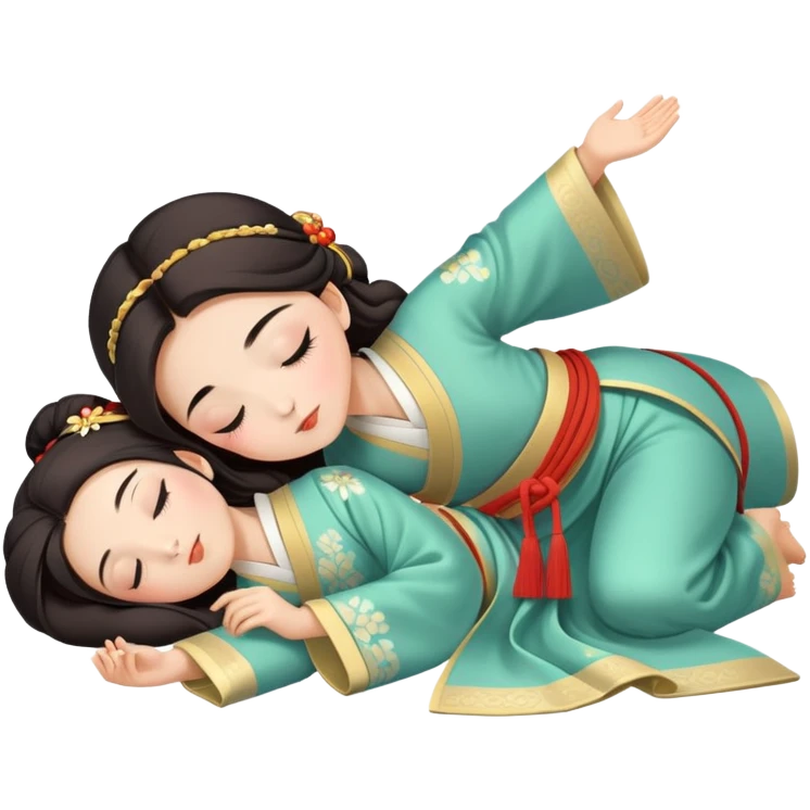 Beautiful girl in Hanfu lying on the ground sleeping emoji