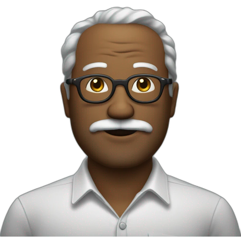 Un homme légèrement dégarni plutôt vieux, avec de grosses lunettes noires, une chemise de papi, une barbe mal rasé emoji