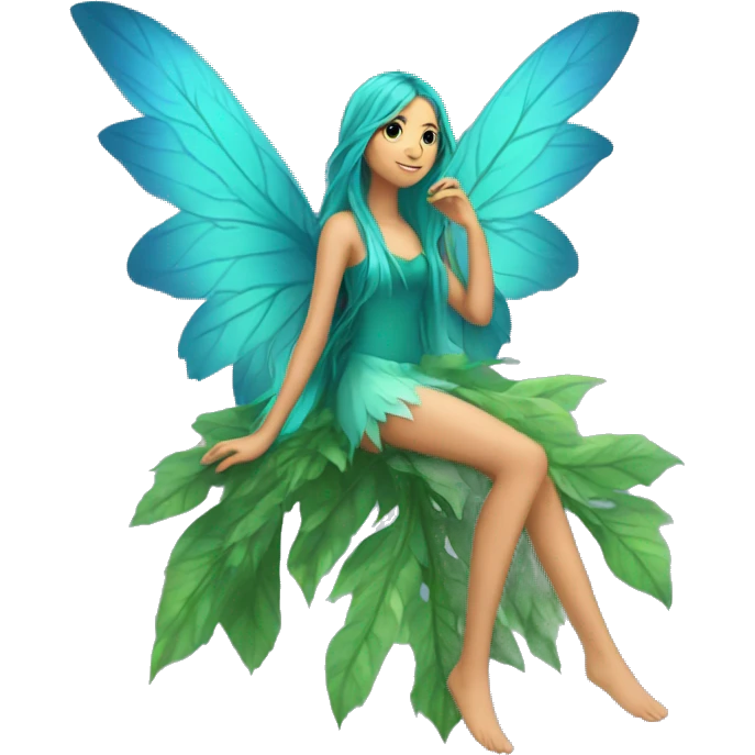 Beautiful, leaf, fairy, blue, turqoise, green, long hair, big wings emoji