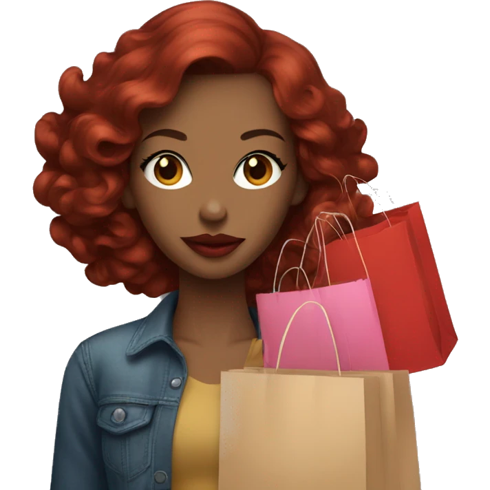 Woman with dark red hair big lips with shopping bags  emoji