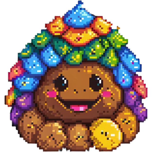 Pile of poo emoji with rainbow gradient colors, cute smiling face emoji