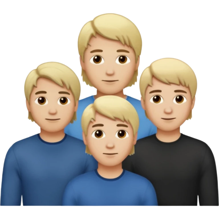Three men friends, one blond long hair two brown short hair emoji