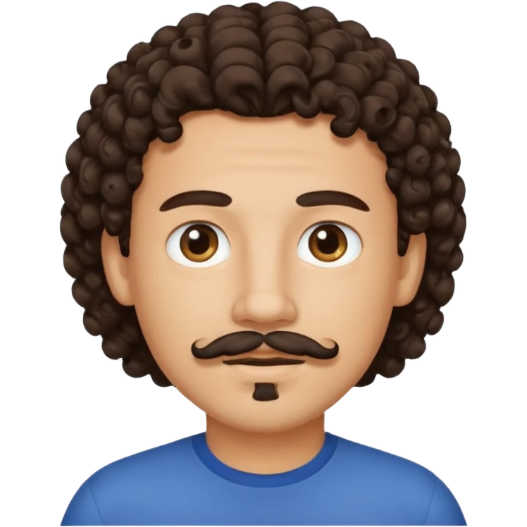 Boy with curly dark brown hair and a goatee and moustahce  emoji