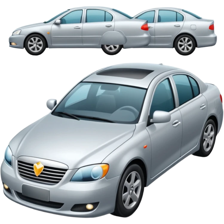 Create a realistic modern sedan on a road with reflections & shadows. emoji