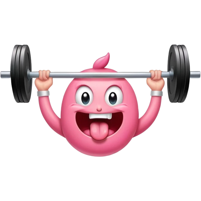 a cartoon tongue lifting an olympic barbell above its head, expressive and playful emoji