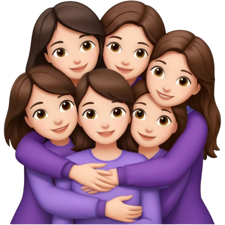 Five happy girls brunette and white races huggings  emoji