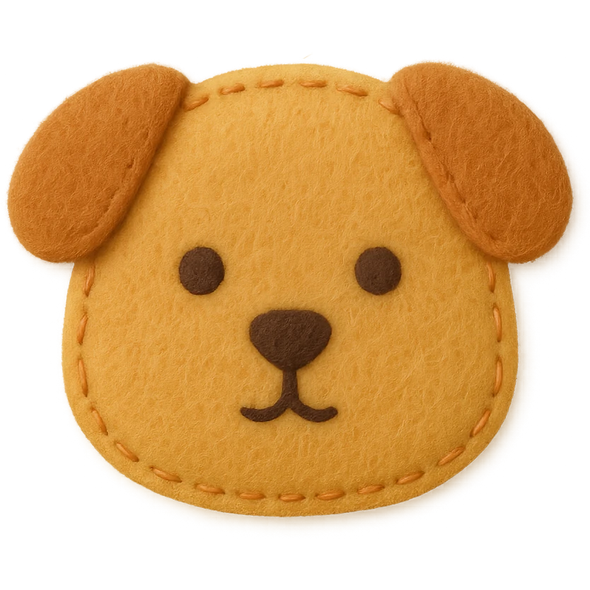 <StylePrompt>
  <Name>Minimal Felt Appliqué Icon</Name>
  <Description>
    A simplified plush icon style with soft felt textures, minimal facial features, and gentle stitching. Focuses on iconic shapes with low visual complexity for maximum clarity at small sizes.
  </Description>
  <VisualProperties>
    <Material>Felt</Material>
    <Texture>Soft, matte surface with faint fiber detail</Texture>
    <Stitching>
      <Type>Thin thread</Type>
      <Color>Muted orange or brown</Color>
      <Pattern>Sparse edge stitching only</Pattern>
    </Stitching>
    <Padding>Low to moderate—slightly puffy but not high-relief</Padding>
    <Edges>Smooth, rounded</Edges>
    <ColorPalette>
      <Primary>Warm yellows, oranges, and browns</Primary>
      <Accent>Minimal dark brown for eyes and nose</Accent>
      <Background>Plain or soft gradient, off-white preferred</Background>
    </ColorPalette>
  </VisualProperties>
  <FacialFeatures>
    <Eyes>Small circles, dark brown</Eyes>
    <Nose>Simple dot or triangle</Nose>
    <Mouth>Omit or use curved line only</Mouth>
    <DetailLevel>Low</DetailLevel>
  </FacialFeatures>
  <Rendering>
    <Lighting>Flat and soft, minimal shadows</Lighting>
    <Perspective>Side or front profile, no complex angles</Perspective>
  </Rendering>
  <Applicability>
    <SubjectType>Animals, objects, icons</SubjectType>
    <OutputFormat>Flat icon or patch-style asset</OutputFormat>
  </Applicability>
</StylePrompt>


{subject} = dog emoji