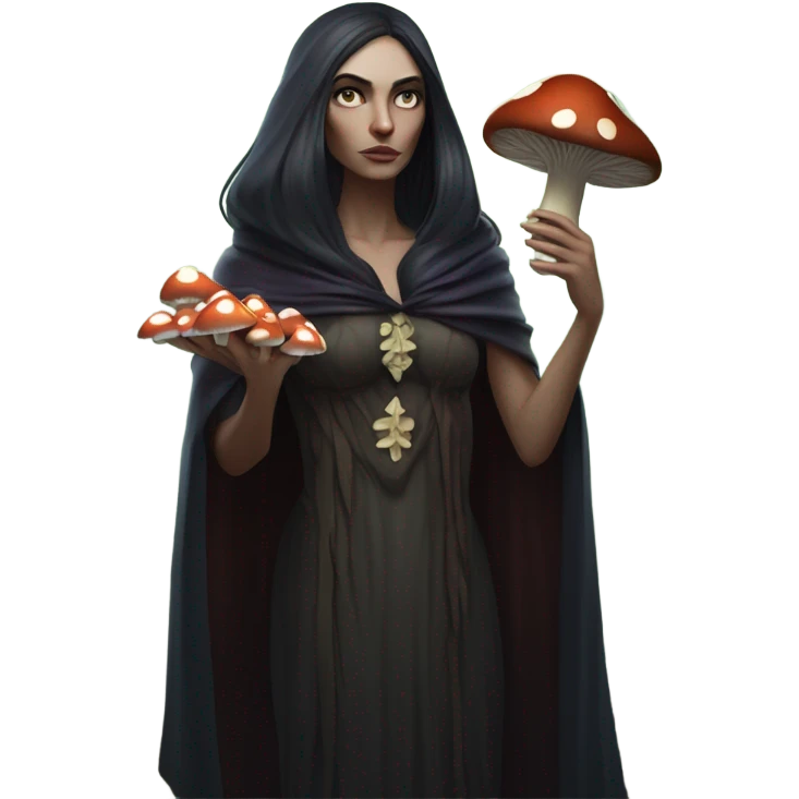 the morrigan walking in the woods with wisdom about mushrooms emoji