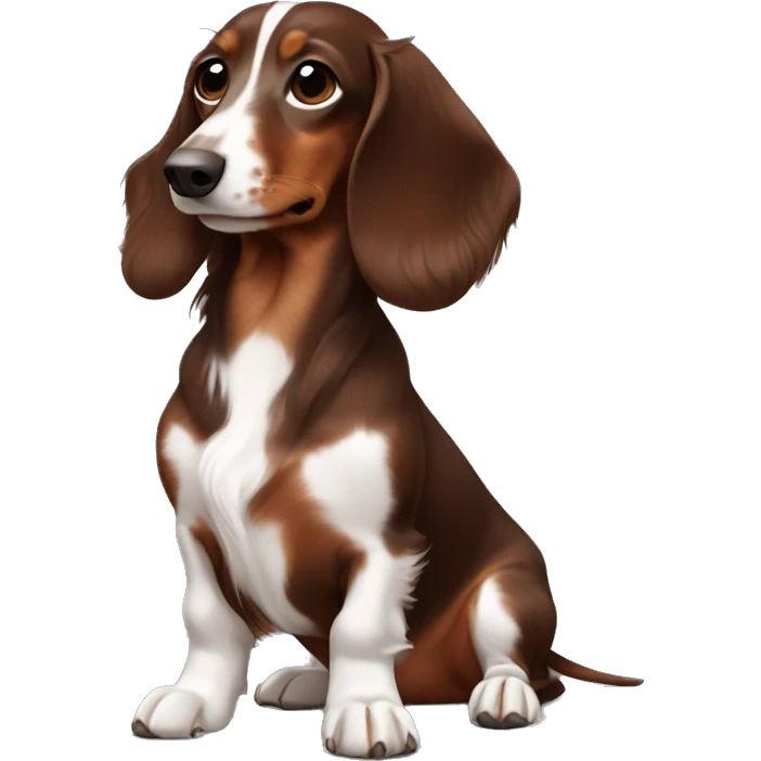 Long haired chocolate brown dachshund with one white paw emoji