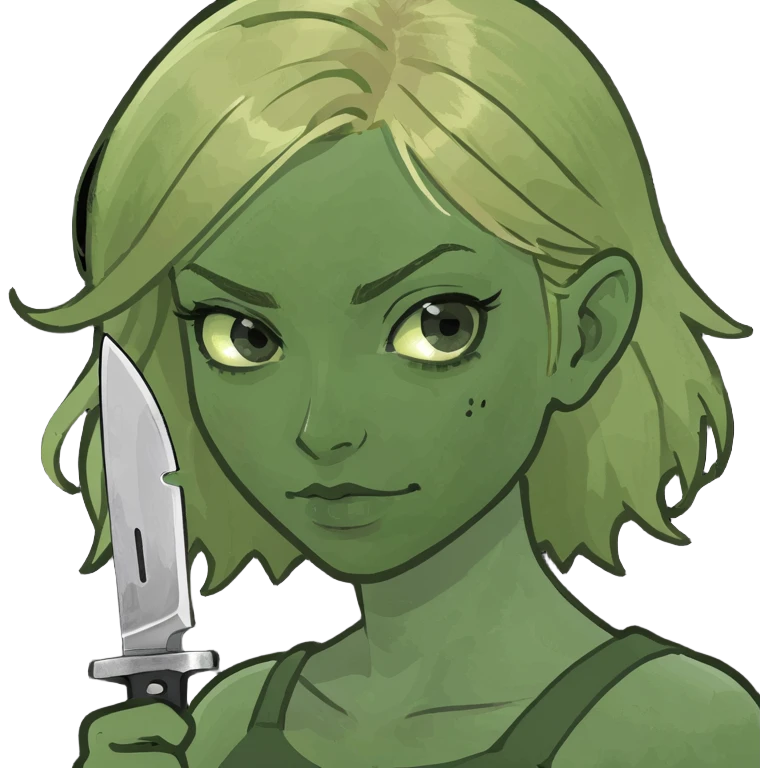 A blonde blind girl holding a knife ￼ emoji