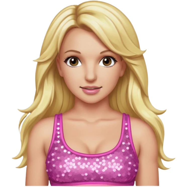 Britney Spears with long blonde hair, sequin pink crop top emoji